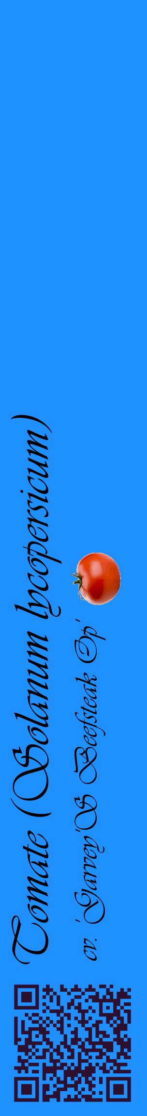 Étiquette de : Solanum lycopersicum cv. 'Garvey'S Beefsteak Op' - format c - style noire3_basiqueviv avec qrcode et comestibilité simplifiée
