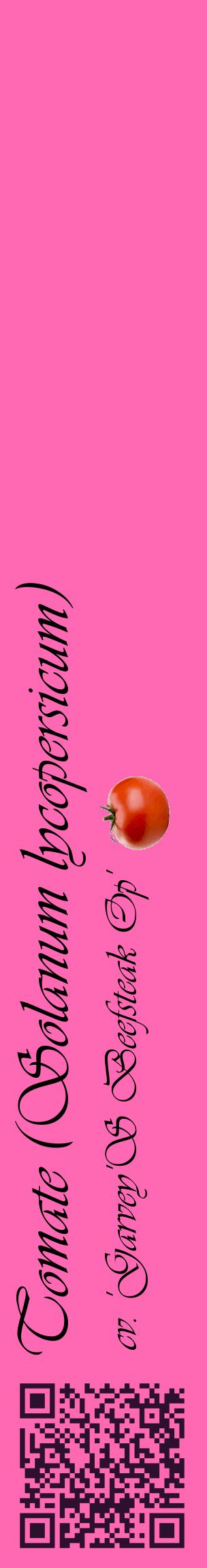 Étiquette de : Solanum lycopersicum cv. 'Garvey'S Beefsteak Op' - format c - style noire42_basique_basiqueviv avec qrcode et comestibilité simplifiée - position verticale