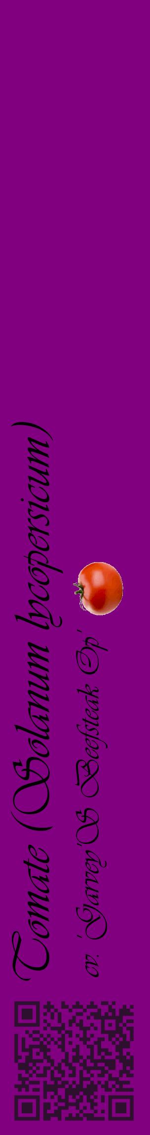 Étiquette de : Solanum lycopersicum cv. 'Garvey'S Beefsteak Op' - format c - style noire46_basiqueviv avec qrcode et comestibilité simplifiée