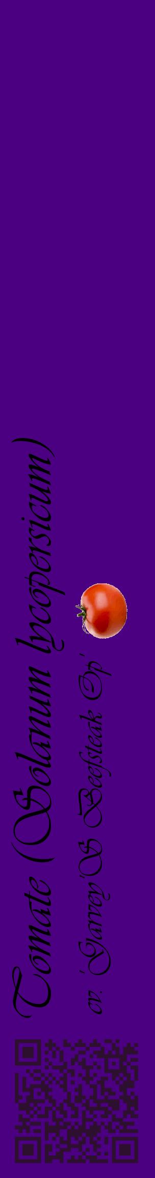 Étiquette de : Solanum lycopersicum cv. 'Garvey'S Beefsteak Op' - format c - style noire47_basiqueviv avec qrcode et comestibilité simplifiée