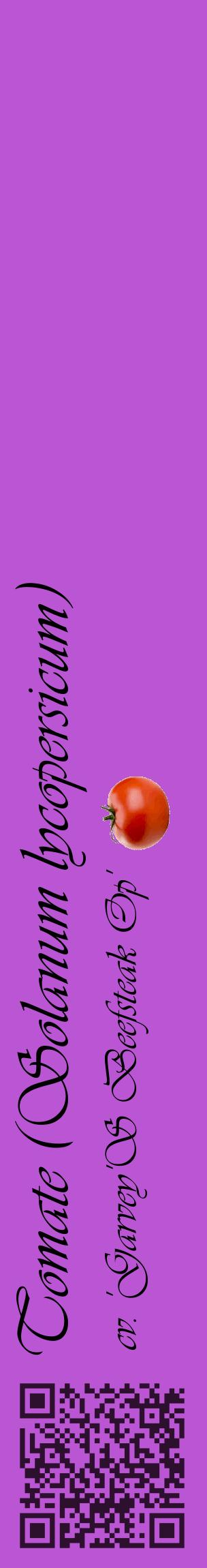 Étiquette de : Solanum lycopersicum cv. 'Garvey'S Beefsteak Op' - format c - style noire50_basiqueviv avec qrcode et comestibilité simplifiée