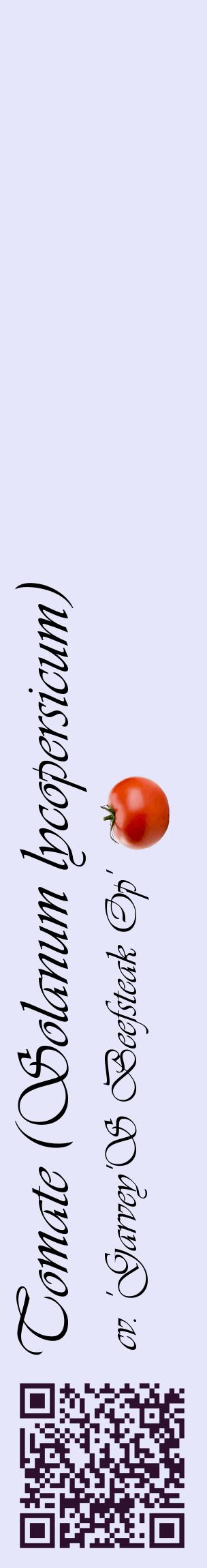 Étiquette de : Solanum lycopersicum cv. 'Garvey'S Beefsteak Op' - format c - style noire55_basiqueviv avec qrcode et comestibilité simplifiée