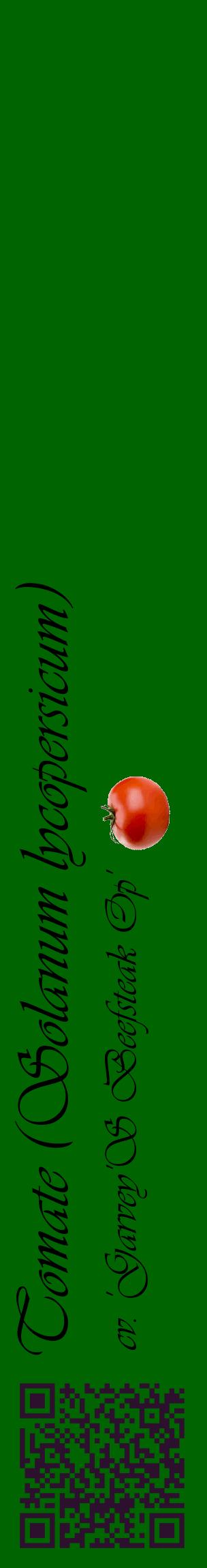 Étiquette de : Solanum lycopersicum cv. 'Garvey'S Beefsteak Op' - format c - style noire8_basiqueviv avec qrcode et comestibilité simplifiée