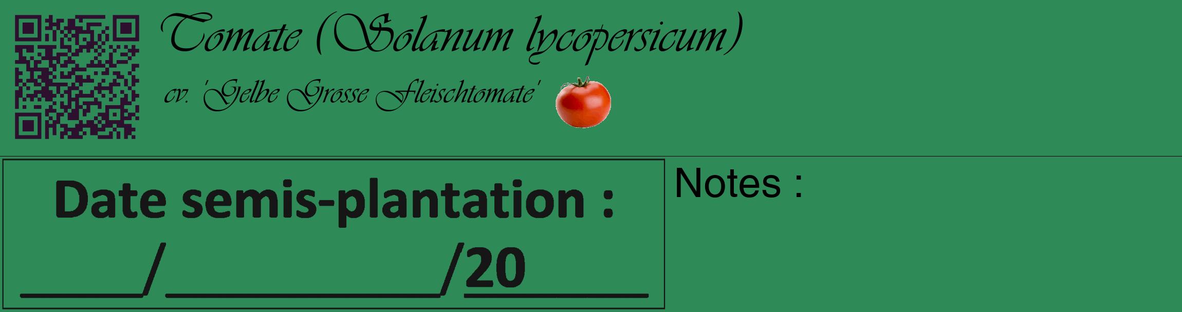 Étiquette de : Solanum lycopersicum cv. 'Gelbe Grosse Fleischtomate' - format c - style noire11_basique_basiqueviv avec qrcode et comestibilité simplifiée