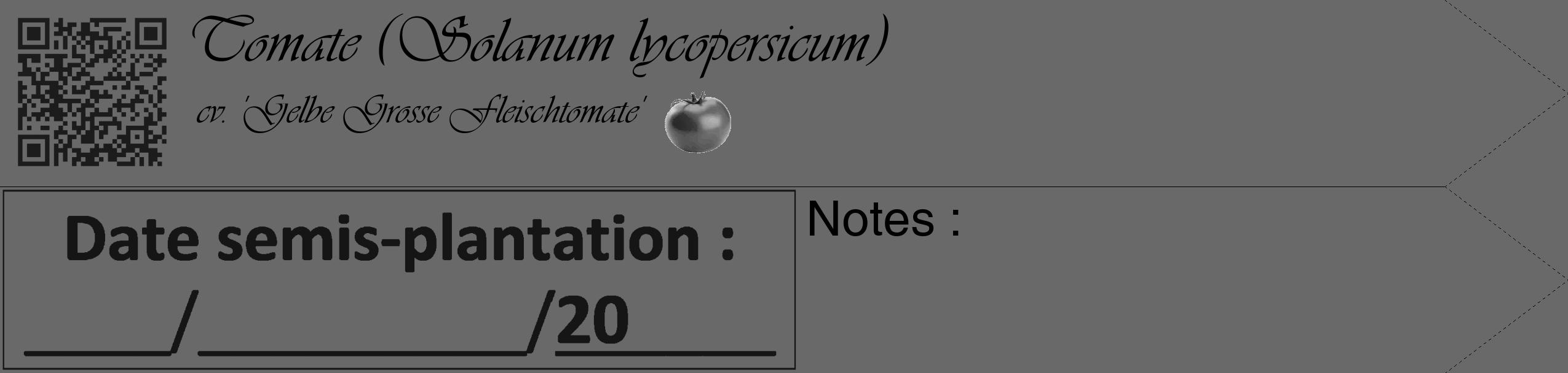 Étiquette de : Solanum lycopersicum cv. 'Gelbe Grosse Fleischtomate' - format c - style noire11simple_basique_basiqueviv avec qrcode et comestibilité simplifiée