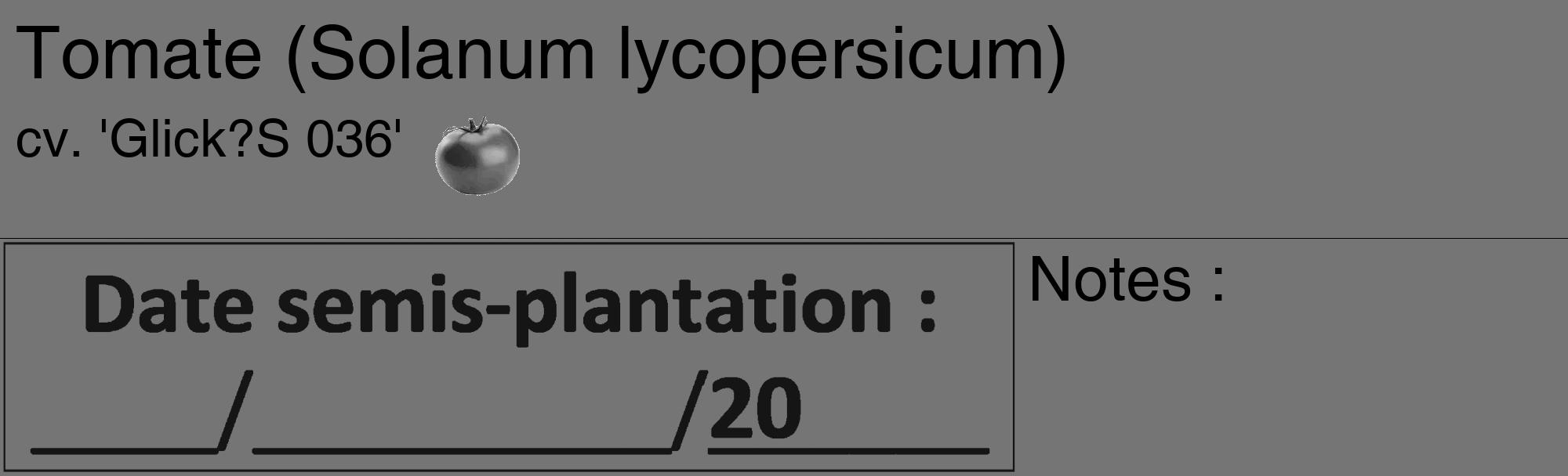 Étiquette de : Solanum lycopersicum cv. 'Glick?S 036' - format c - style noire5basique_basique_basiquehel avec comestibilité simplifiée
