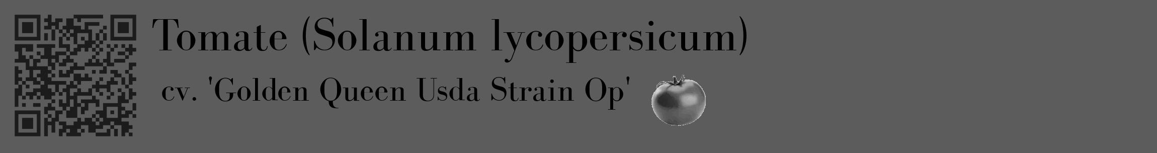 Étiquette de : Solanum lycopersicum cv. 'Golden Queen Usda Strain Op' - format c - style noire49_basique_basiquebod avec qrcode et comestibilité simplifiée