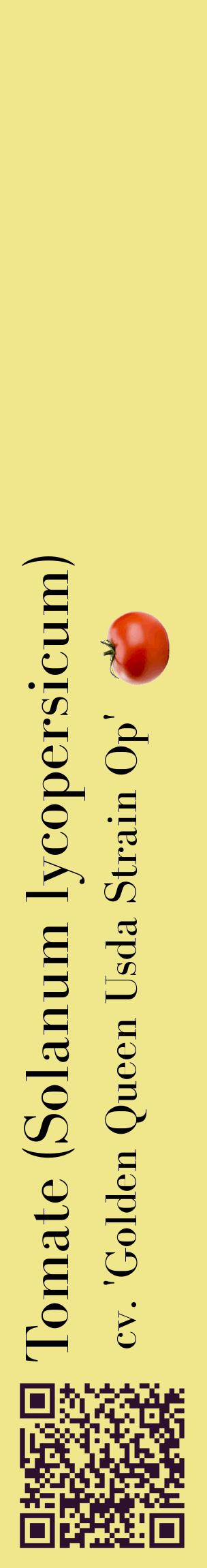 Étiquette de : Solanum lycopersicum cv. 'Golden Queen Usda Strain Op' - format c - style noire20_basiquebod avec qrcode et comestibilité simplifiée