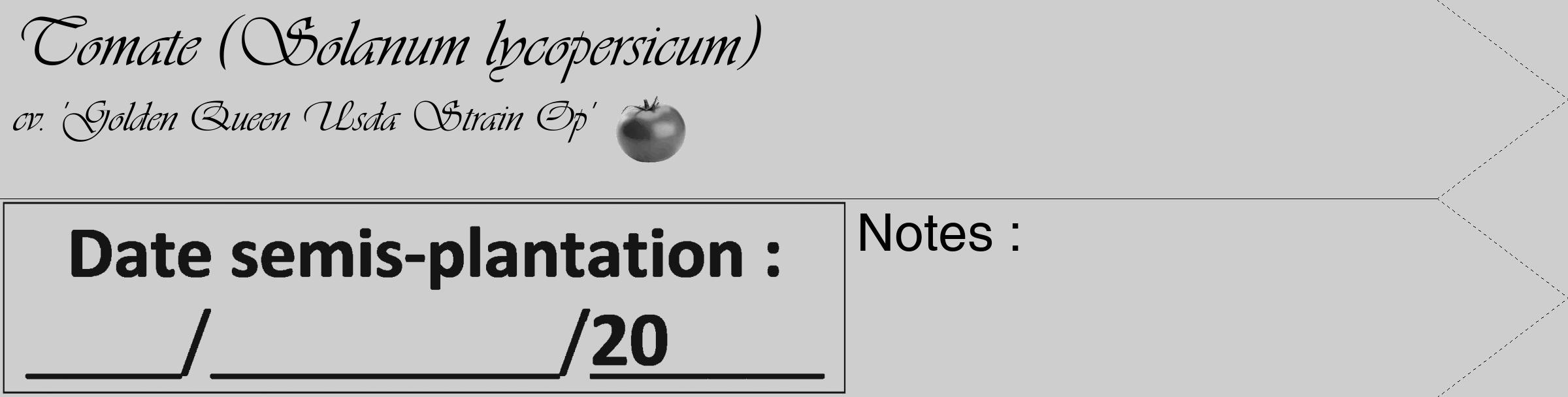 Étiquette de : Solanum lycopersicum cv. 'Golden Queen Usda Strain Op' - format c - style noire17_simple_simpleviv avec comestibilité simplifiée