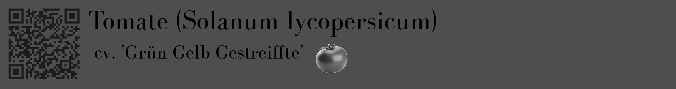 Étiquette de : Solanum lycopersicum cv. 'Grün Gelb Gestreiffte' - format c - style noire33basique_basique_basiquebod avec qrcode et comestibilité simplifiée