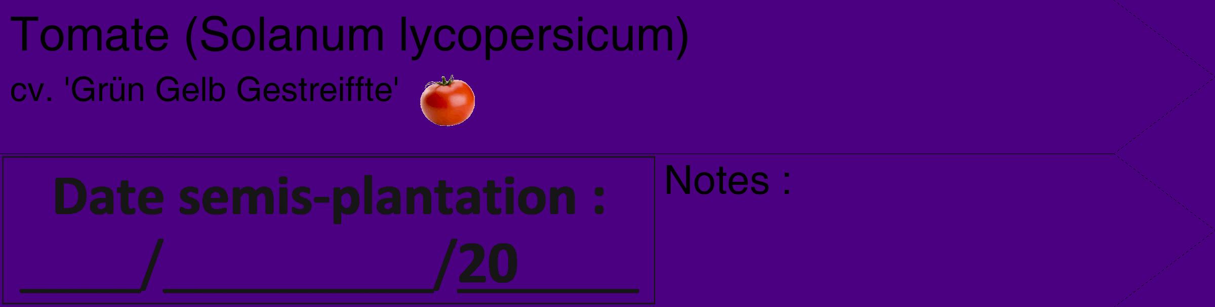 Étiquette de : Solanum lycopersicum cv. 'Grün Gelb Gestreiffte' - format c - style noire47_simple_simplehel avec comestibilité simplifiée