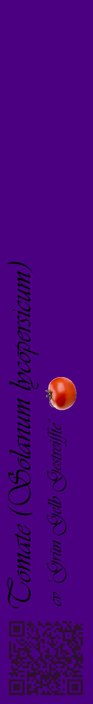 Étiquette de : Solanum lycopersicum cv. 'Grün Gelb Gestreiffte' - format c - style noire47_basiqueviv avec qrcode et comestibilité simplifiée