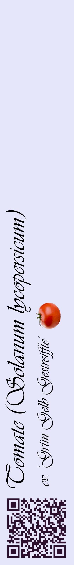 Étiquette de : Solanum lycopersicum cv. 'Grün Gelb Gestreiffte' - format c - style noire55_basiqueviv avec qrcode et comestibilité simplifiée
