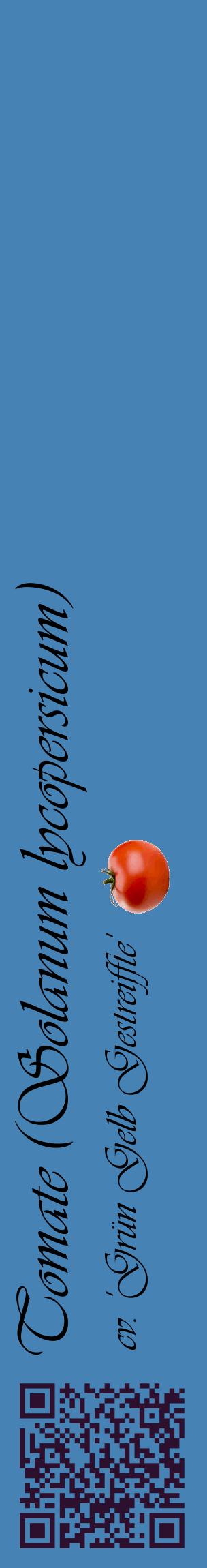 Étiquette de : Solanum lycopersicum cv. 'Grün Gelb Gestreiffte' - format c - style noire5_basiqueviv avec qrcode et comestibilité simplifiée