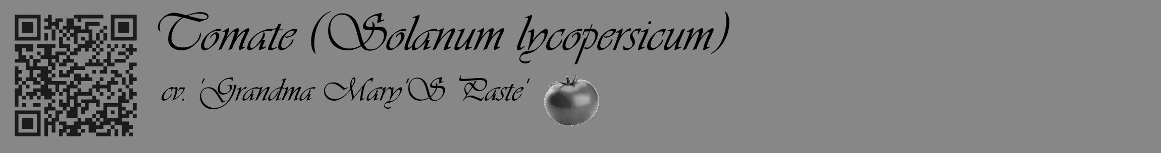 Étiquette de : Solanum lycopersicum cv. 'Grandma Mary'S Paste' - format c - style noire12_basique_basiqueviv avec qrcode et comestibilité simplifiée
