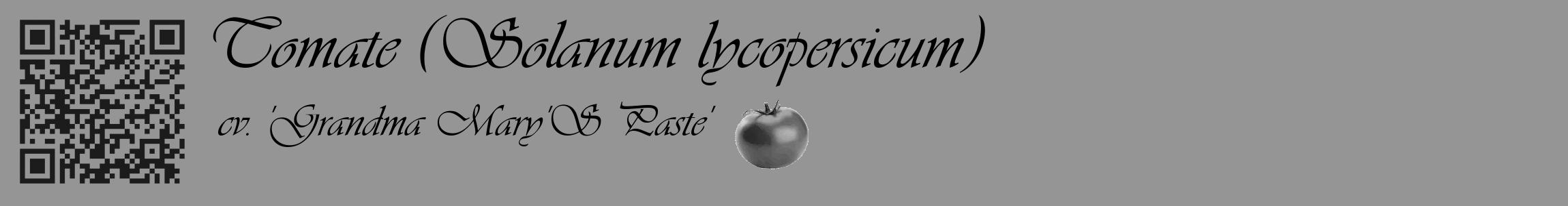 Étiquette de : Solanum lycopersicum cv. 'Grandma Mary'S Paste' - format c - style noire16_basique_basiqueviv avec qrcode et comestibilité simplifiée