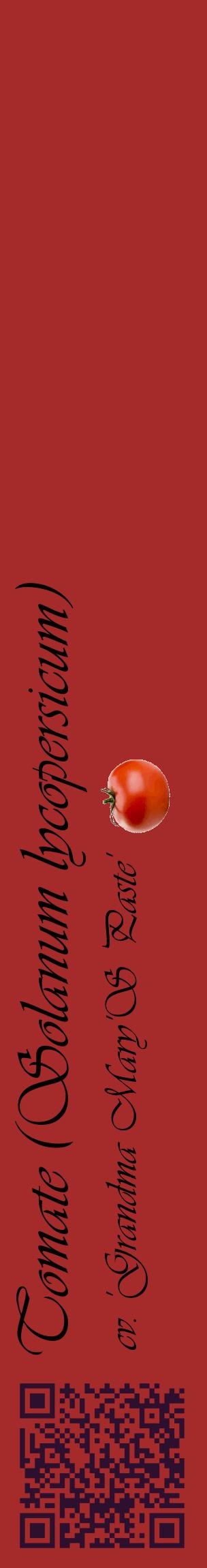 Étiquette de : Solanum lycopersicum cv. 'Grandma Mary'S Paste' - format c - style noire33_basiqueviv avec qrcode et comestibilité simplifiée