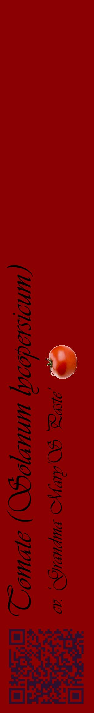 Étiquette de : Solanum lycopersicum cv. 'Grandma Mary'S Paste' - format c - style noire34_basiqueviv avec qrcode et comestibilité simplifiée