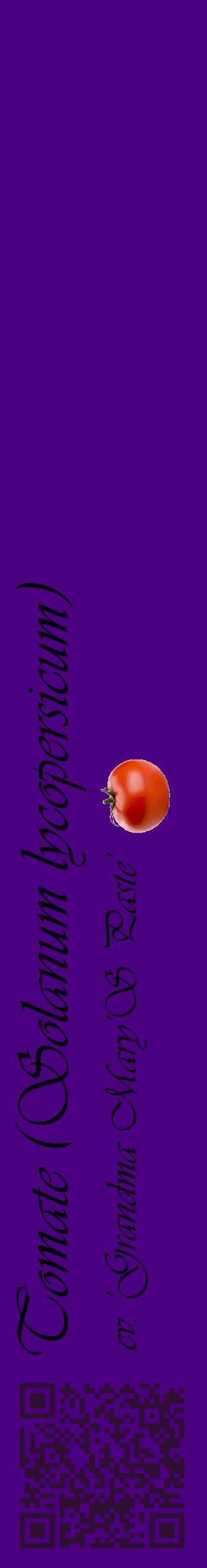 Étiquette de : Solanum lycopersicum cv. 'Grandma Mary'S Paste' - format c - style noire47_basiqueviv avec qrcode et comestibilité simplifiée