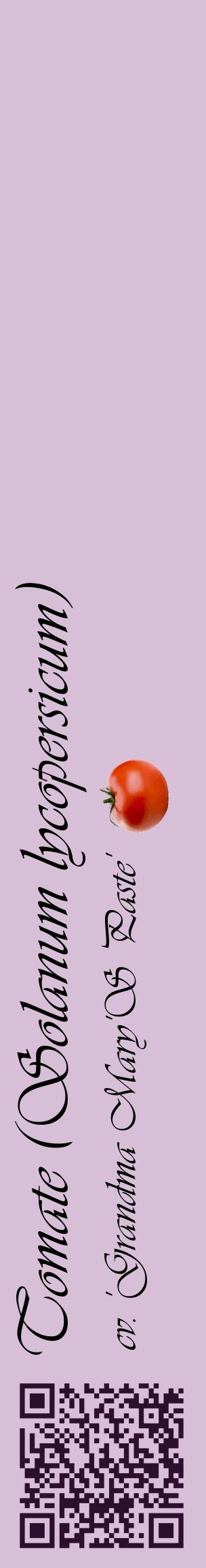 Étiquette de : Solanum lycopersicum cv. 'Grandma Mary'S Paste' - format c - style noire54_basiqueviv avec qrcode et comestibilité simplifiée
