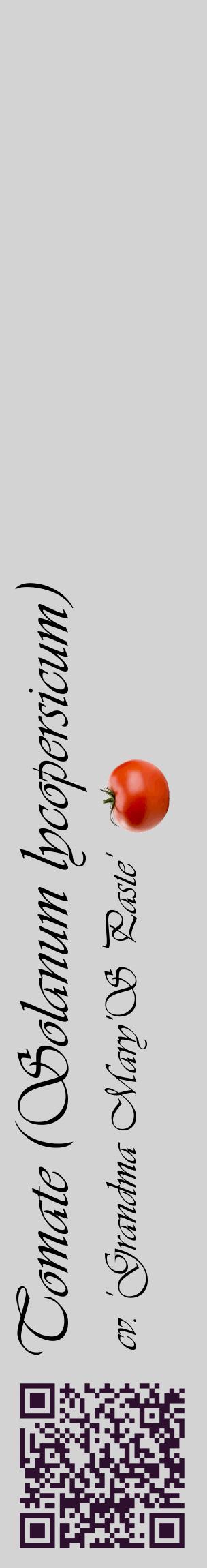 Étiquette de : Solanum lycopersicum cv. 'Grandma Mary'S Paste' - format c - style noire56_basiqueviv avec qrcode et comestibilité simplifiée