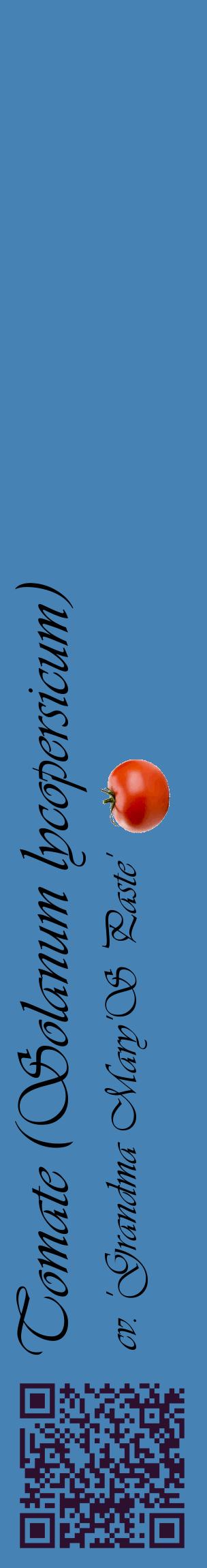 Étiquette de : Solanum lycopersicum cv. 'Grandma Mary'S Paste' - format c - style noire5_basiqueviv avec qrcode et comestibilité simplifiée