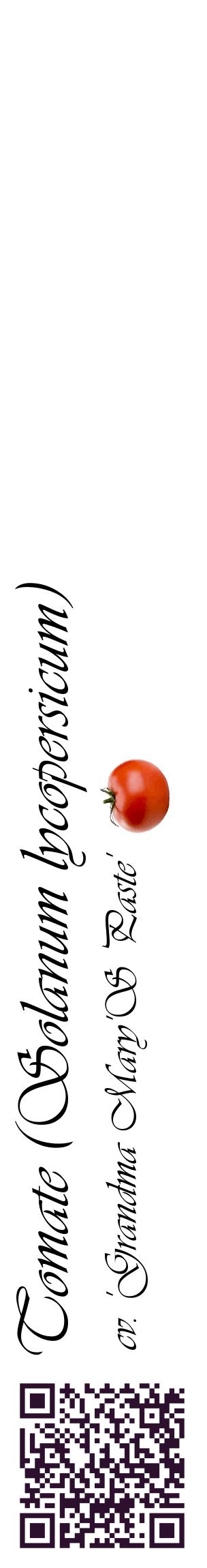 Étiquette de : Solanum lycopersicum cv. 'Grandma Mary'S Paste' - format c - style noire60_basiqueviv avec qrcode et comestibilité simplifiée