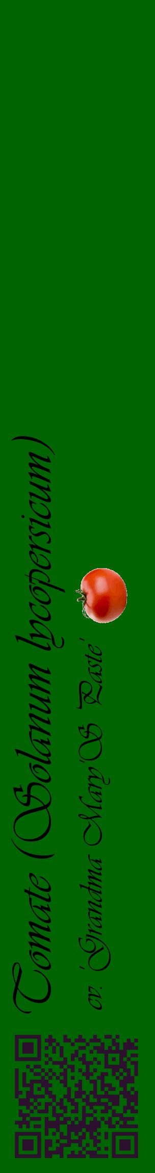 Étiquette de : Solanum lycopersicum cv. 'Grandma Mary'S Paste' - format c - style noire8_basiqueviv avec qrcode et comestibilité simplifiée
