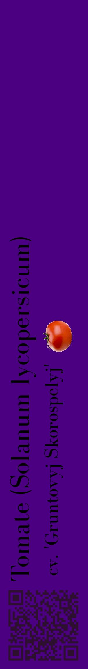 Étiquette de : Solanum lycopersicum cv. 'Gruntovyj Skorospelyj' - format c - style noire47_basiquebod avec qrcode et comestibilité simplifiée