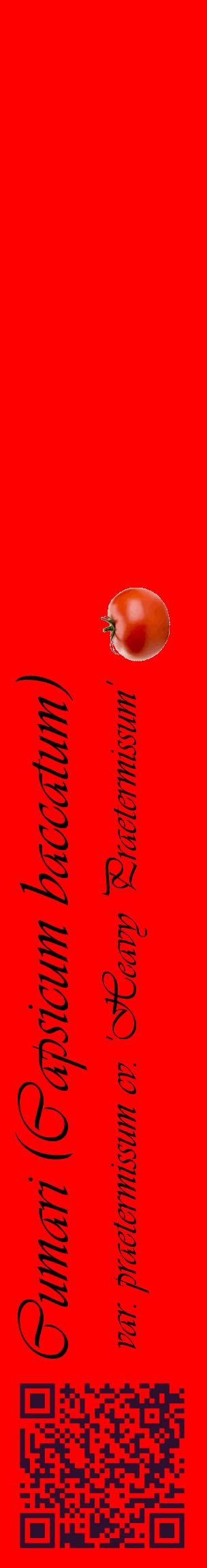 Étiquette de : Capsicum baccatum var. praetermissum cv. 'Heavy Praetermissum' - format c - style noire27basique_basique_basiqueviv avec qrcode et comestibilité simplifiée - position verticale
