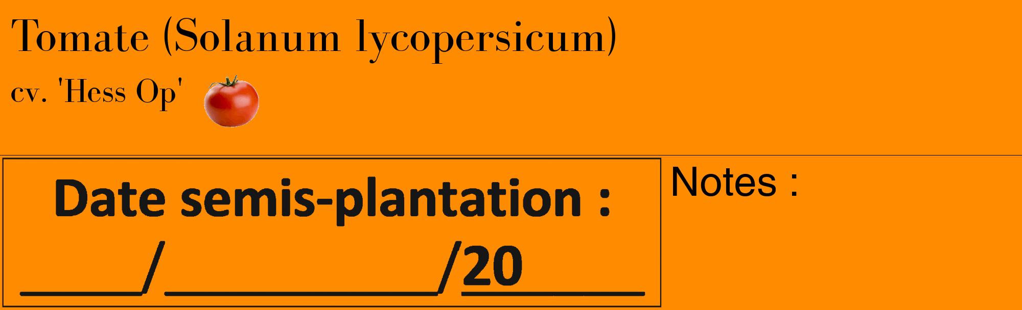 Étiquette de : Solanum lycopersicum cv. 'Hess Op' - format c - style noire23_basique_basiquebod avec comestibilité simplifiée
