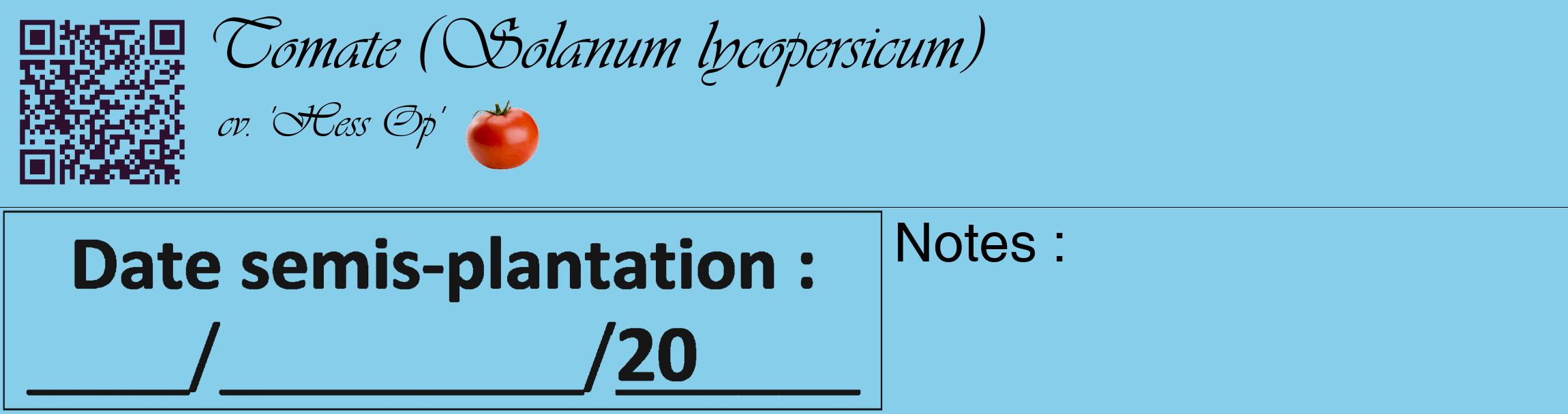 Étiquette de : Solanum lycopersicum cv. 'Hess Op' - format c - style noire1_basique_basiqueviv avec qrcode et comestibilité simplifiée