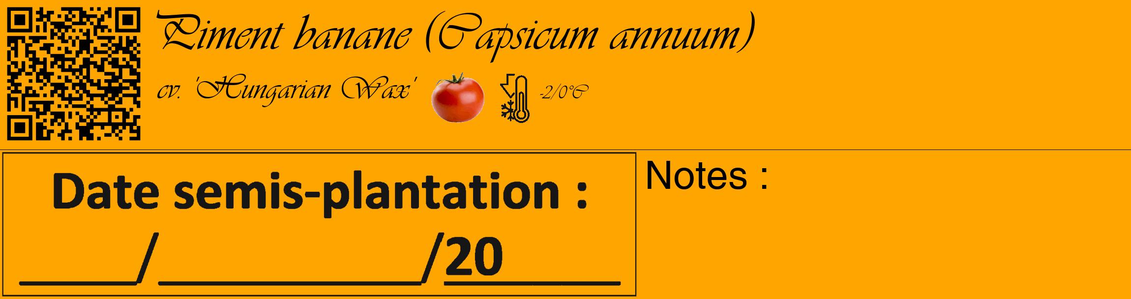 Étiquette de : Capsicum annuum cv. 'Hungarian Wax' - format c - style noire22_basique_basiqueviv avec qrcode et comestibilité simplifiée