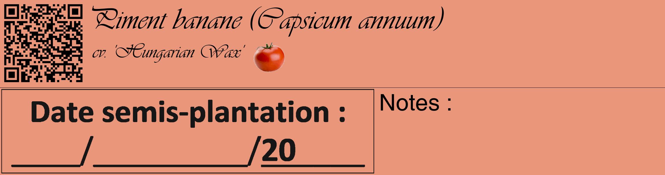 Étiquette de : Capsicum annuum cv. 'Hungarian Wax' - format c - style noire37_basique_basiqueviv avec qrcode et comestibilité simplifiée