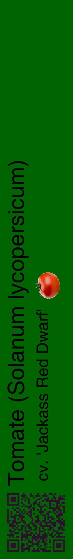 Étiquette de : Solanum lycopersicum cv. 'Jackass Red Dwarf' - format c - style noire8_basiquehel avec qrcode et comestibilité simplifiée