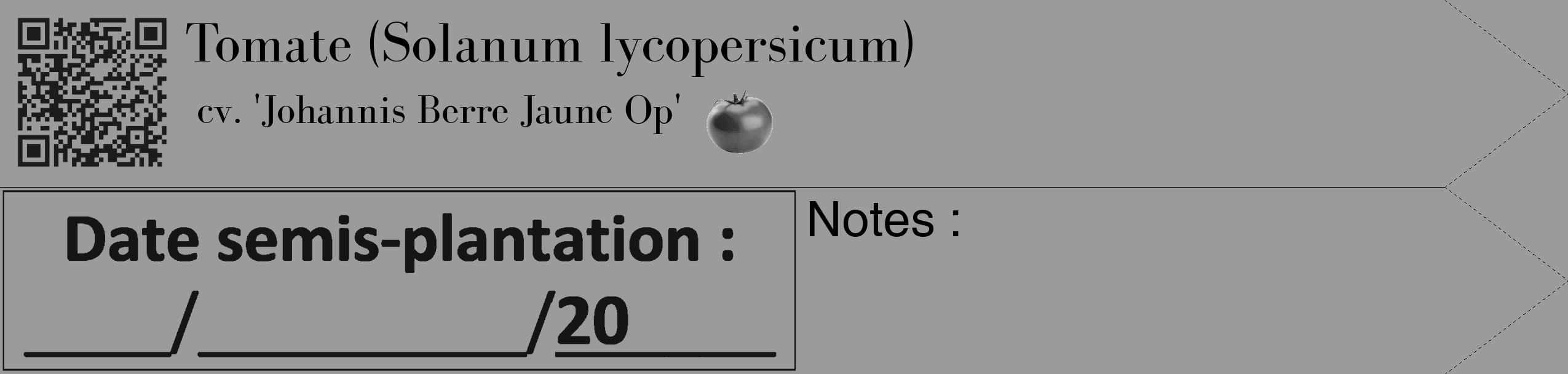 Étiquette de : Solanum lycopersicum cv. 'Johannis Berre Jaune Op' - format c - style noire52_simple_simplebod avec qrcode et comestibilité simplifiée