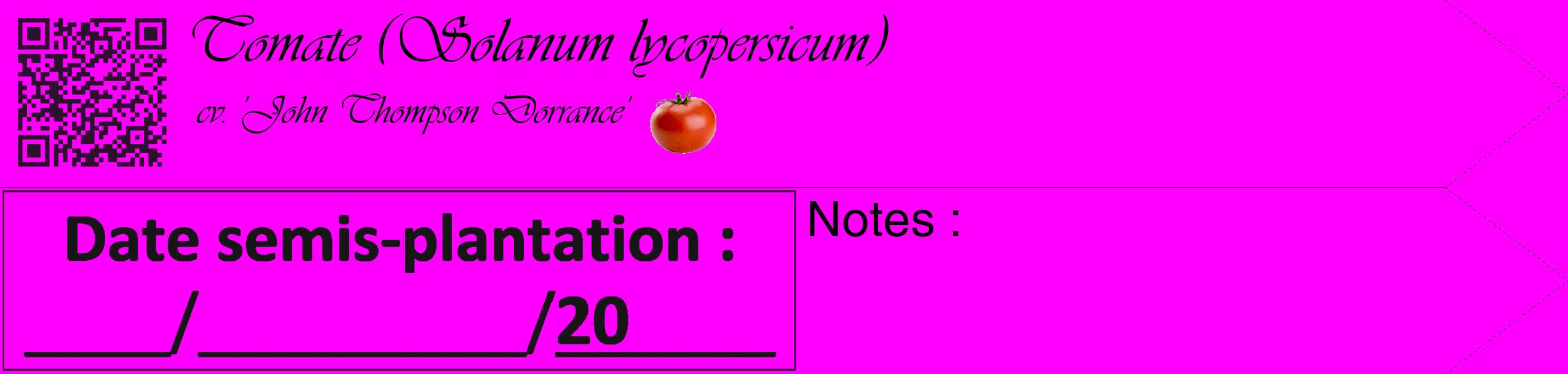 Étiquette de : Solanum lycopersicum cv. 'John Thompson Dorrance' - format c - style noire51_simple_simpleviv avec qrcode et comestibilité simplifiée