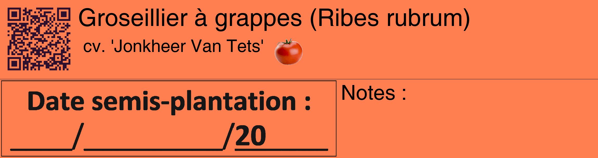 Étiquette de : Ribes rubrum cv. 'Jonkheer Van Tets' - format c - style noire24_basique_basiquehel avec qrcode et comestibilité simplifiée