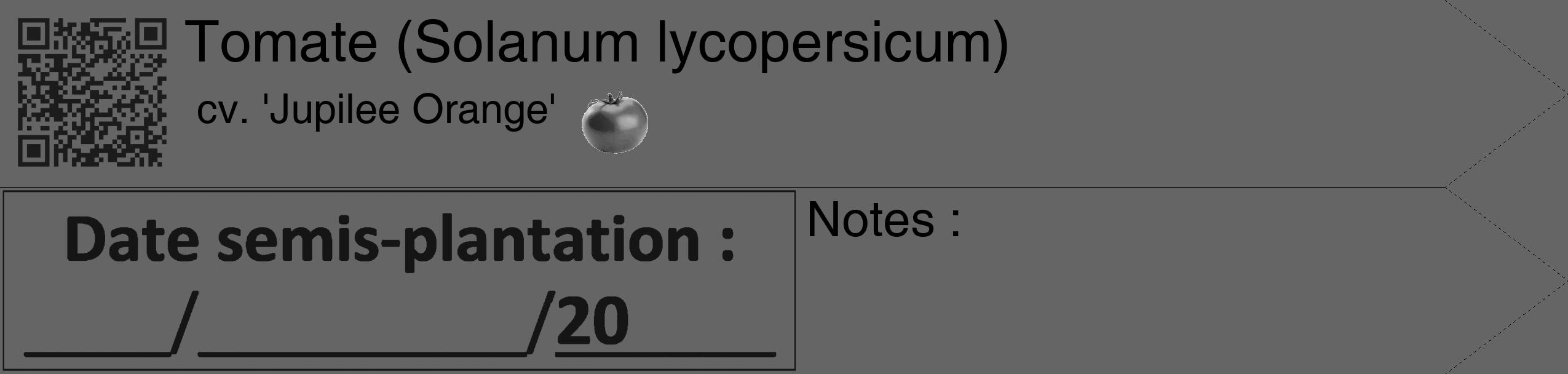 Étiquette de : Solanum lycopersicum cv. 'Jupilee Orange' - format c - style noire32_simple_simplehel avec qrcode et comestibilité simplifiée
