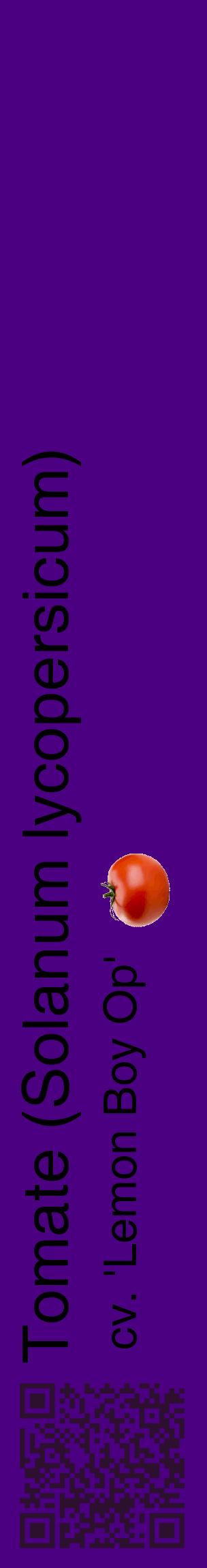 Étiquette de : Solanum lycopersicum cv. 'Lemon Boy Op' - format c - style noire47_basiquehel avec qrcode et comestibilité simplifiée