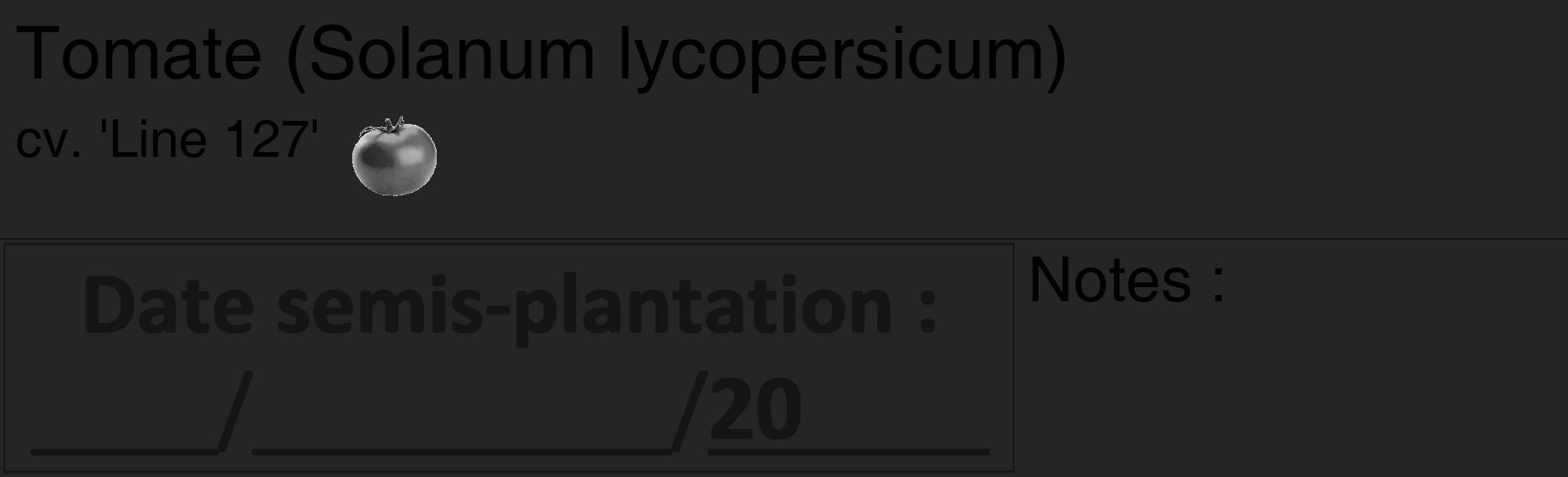 Étiquette de : Solanum lycopersicum cv. 'Line 127' - format c - style noire47_basique_basiquehel avec comestibilité simplifiée