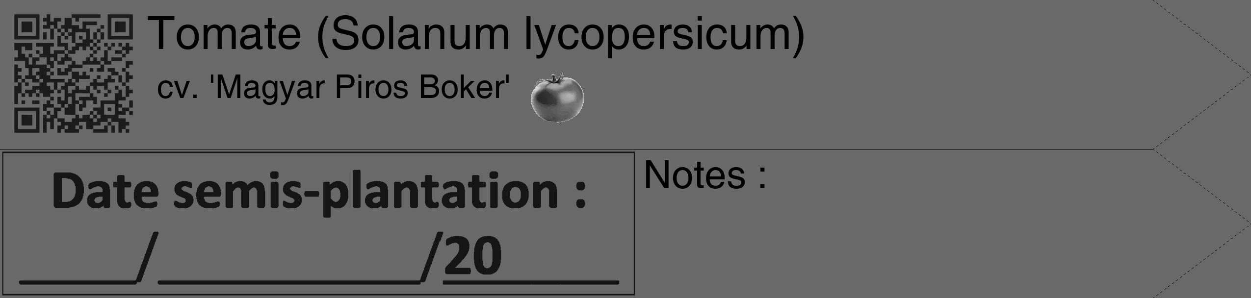 Étiquette de : Solanum lycopersicum cv. 'Magyar Piros Boker' - format c - style noire11_simple_simplehel avec qrcode et comestibilité simplifiée