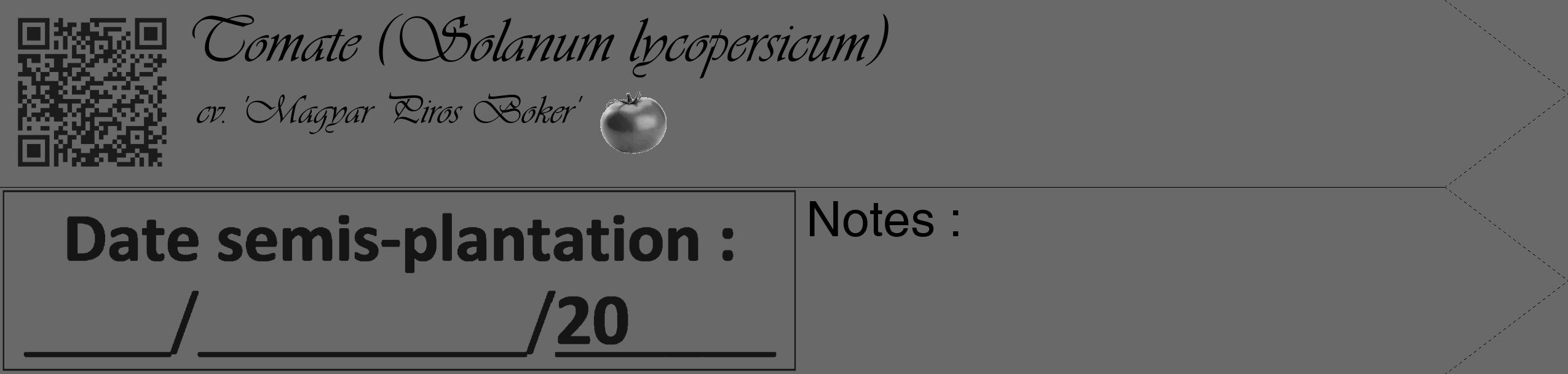 Étiquette de : Solanum lycopersicum cv. 'Magyar Piros Boker' - format c - style noire51_simple_simpleviv avec qrcode et comestibilité simplifiée