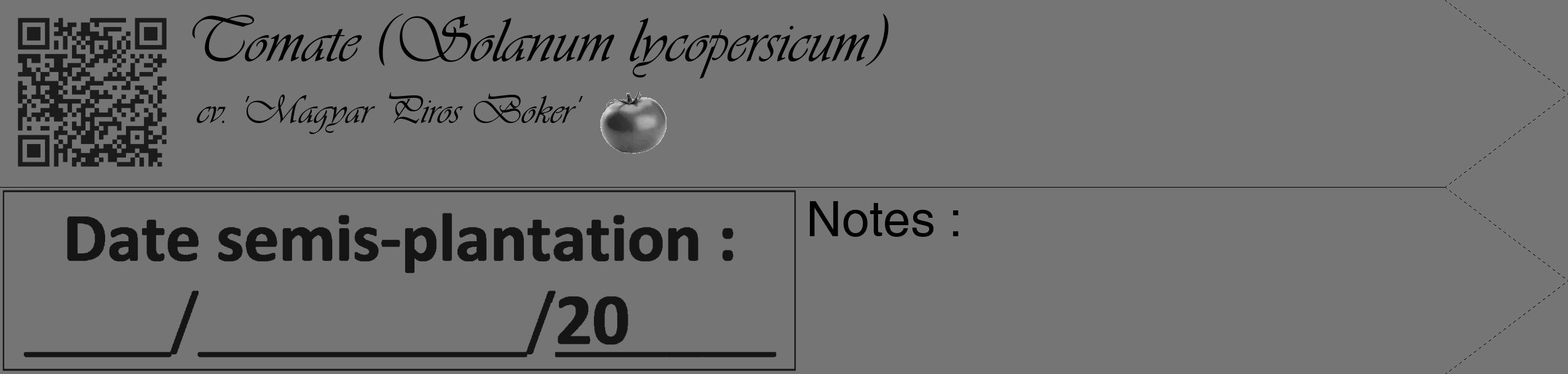 Étiquette de : Solanum lycopersicum cv. 'Magyar Piros Boker' - format c - style noire5_simple_simpleviv avec qrcode et comestibilité simplifiée