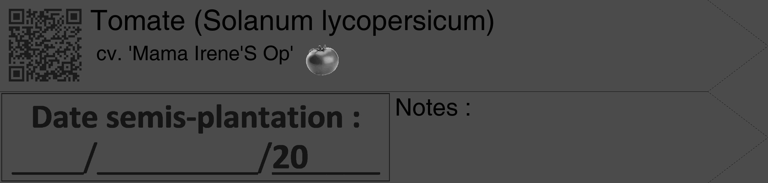 Étiquette de : Solanum lycopersicum cv. 'Mama Irene'S Op' - format c - style noire9_simple_simplehel avec qrcode et comestibilité simplifiée