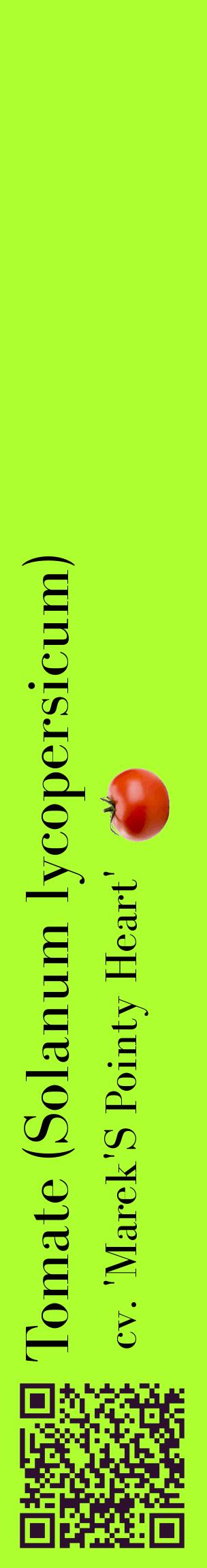 Étiquette de : Solanum lycopersicum cv. 'Marek'S Pointy Heart' - format c - style noire17_basiquebod avec qrcode et comestibilité simplifiée
