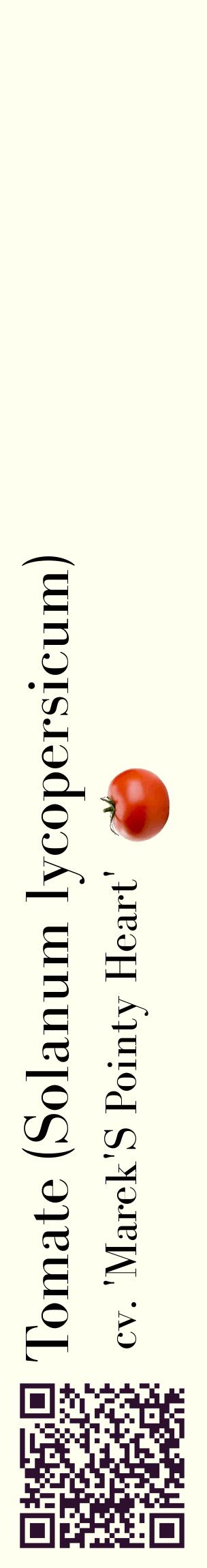 Étiquette de : Solanum lycopersicum cv. 'Marek'S Pointy Heart' - format c - style noire19_basiquebod avec qrcode et comestibilité simplifiée