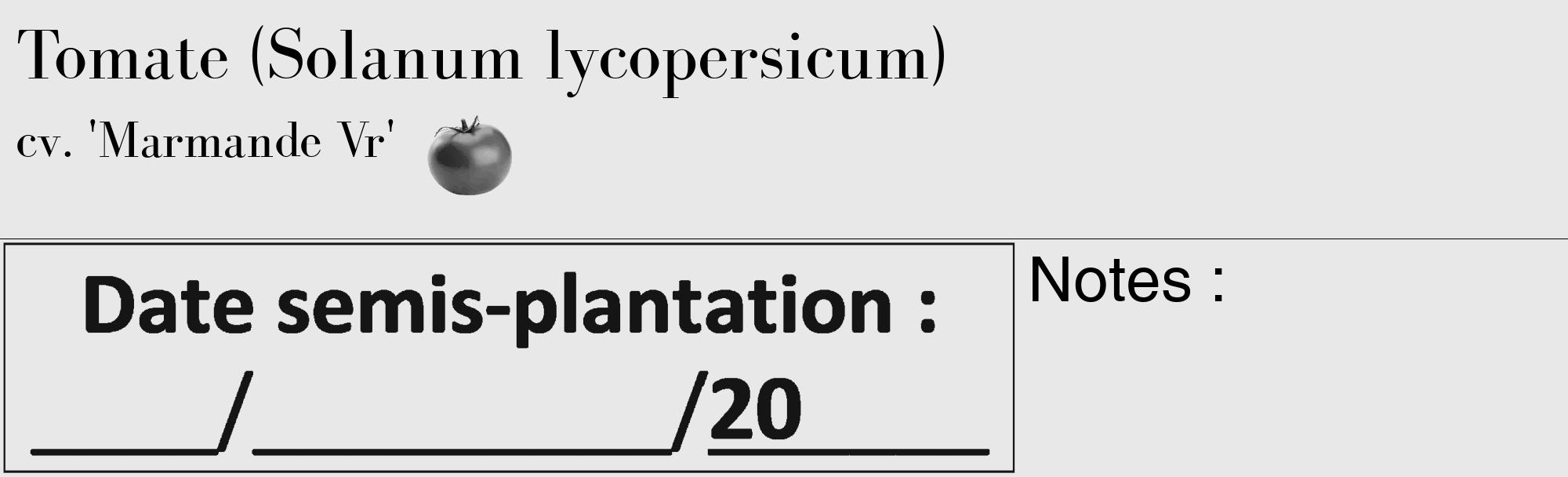 Étiquette de : Solanum lycopersicum cv. 'Marmande Vr' - format c - style noire55_basique_basiquebod avec comestibilité simplifiée