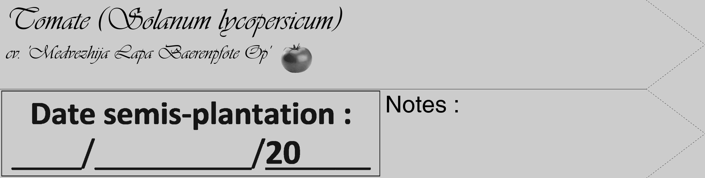 Étiquette de : Solanum lycopersicum cv. 'Medvezhija Lapa Baerenpfote Op' - format c - style noire0_simple_simpleviv avec comestibilité simplifiée