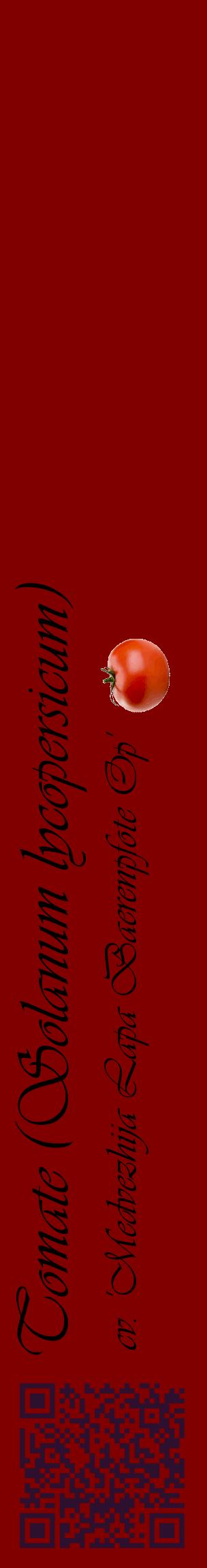 Étiquette de : Solanum lycopersicum cv. 'Medvezhija Lapa Baerenpfote Op' - format c - style noire29_basiqueviv avec qrcode et comestibilité simplifiée